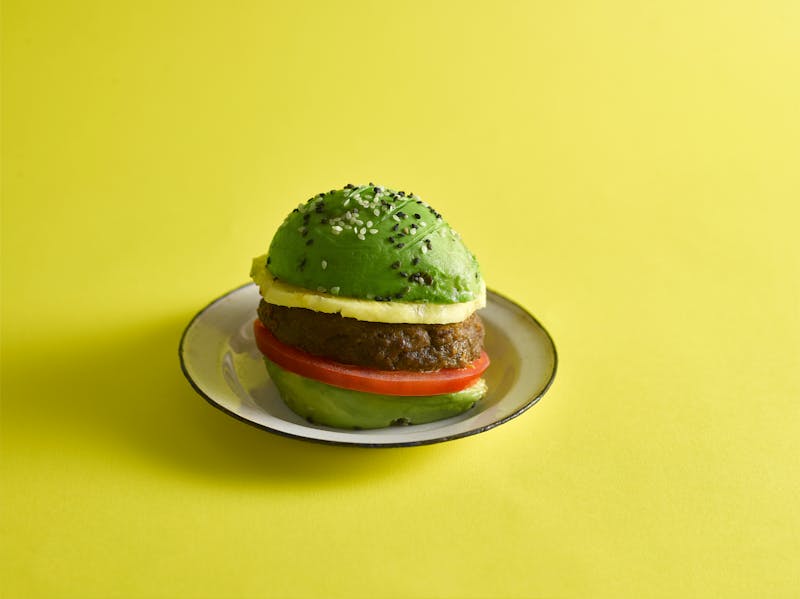 Black bean veggie burger with avocado