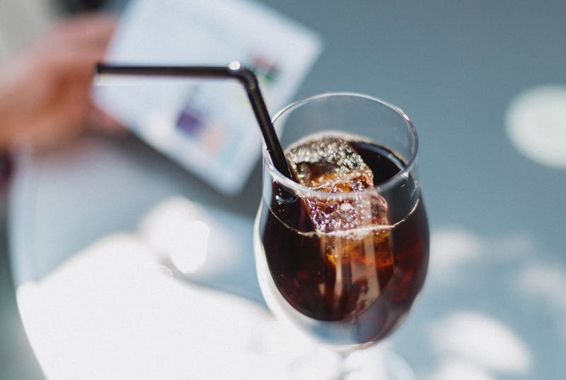 Cold brew coffee in a tall glass with ice